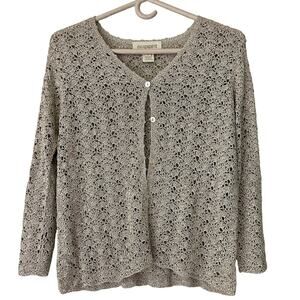 Vintage Easy spirit crochet open knit cardigan bohemian neutral Cottagecore S